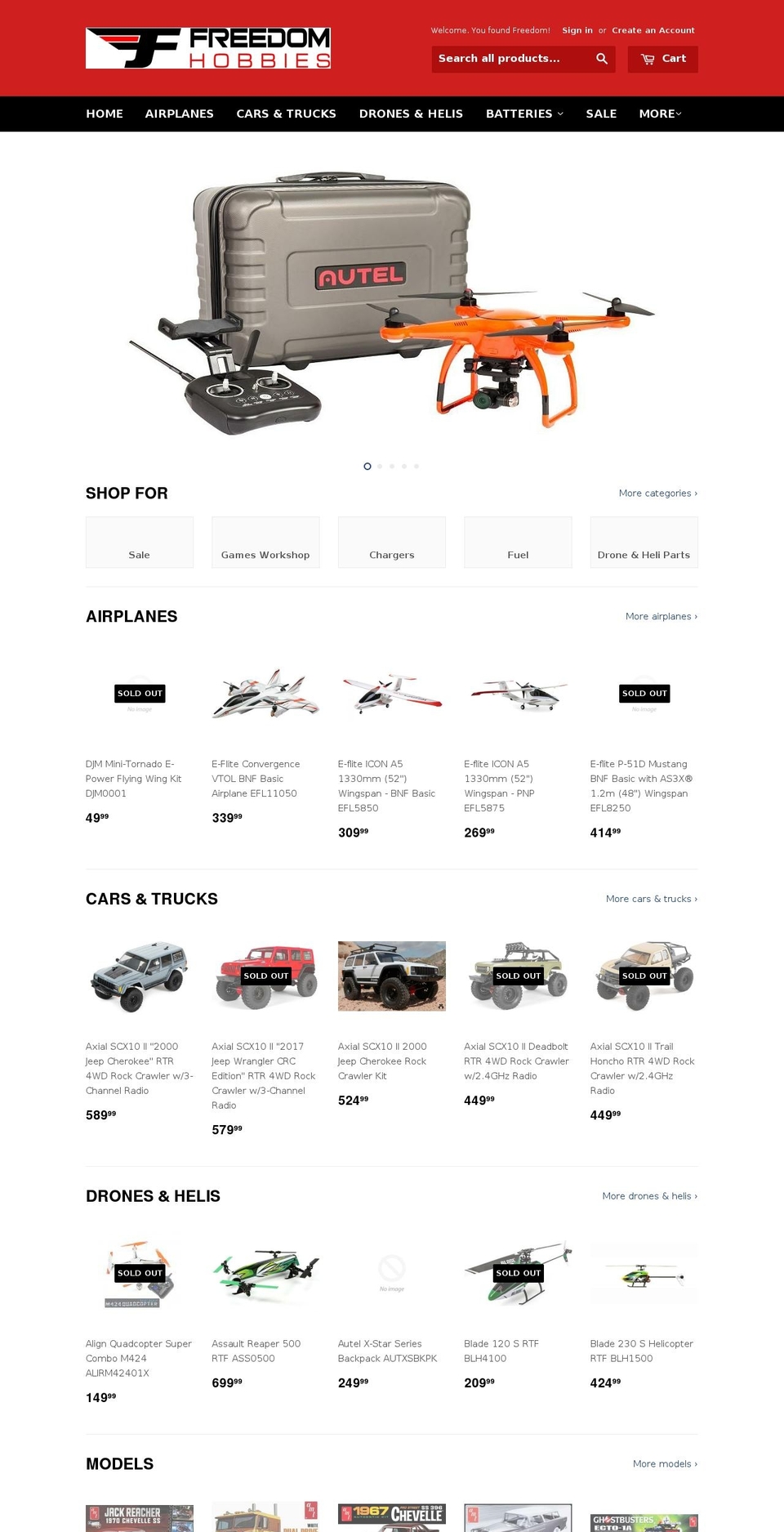 freedomhobbies.com — Shopify storefront screenshot