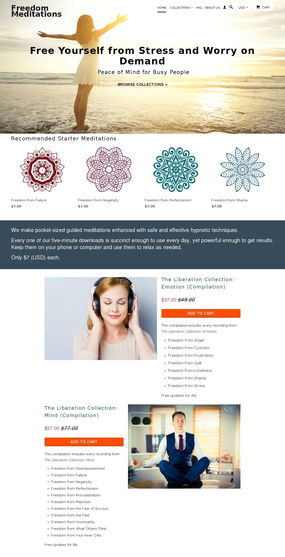 freedommeditations.com shopify website screenshot