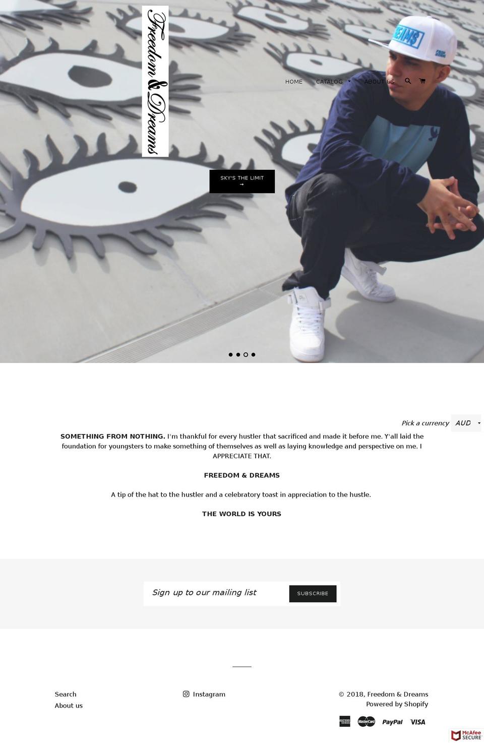 freedomndreams.com — Shopify storefront screenshot