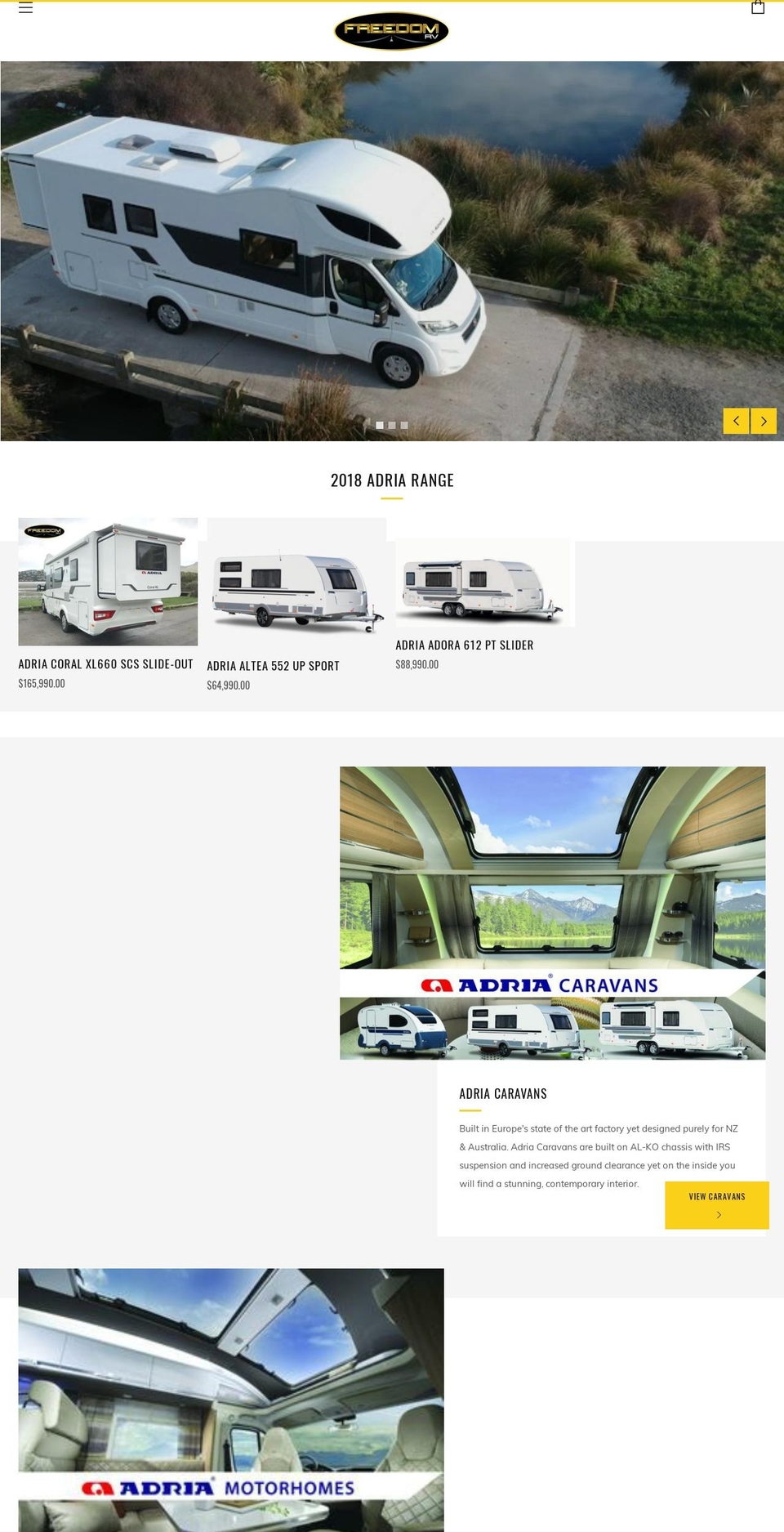 freedomrv.co.nz shopify website screenshot