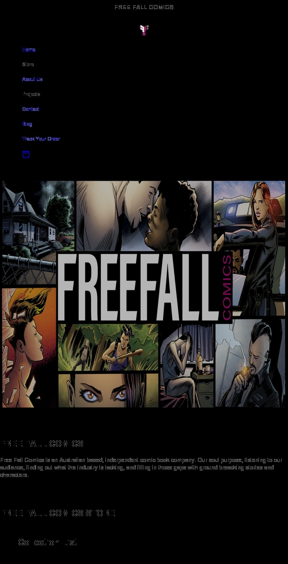 freefallcomics.com shopify website screenshot