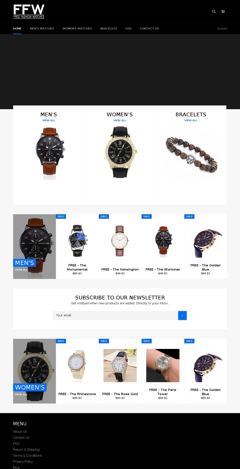 freefashionwatches.com — Shopify storefront screenshot