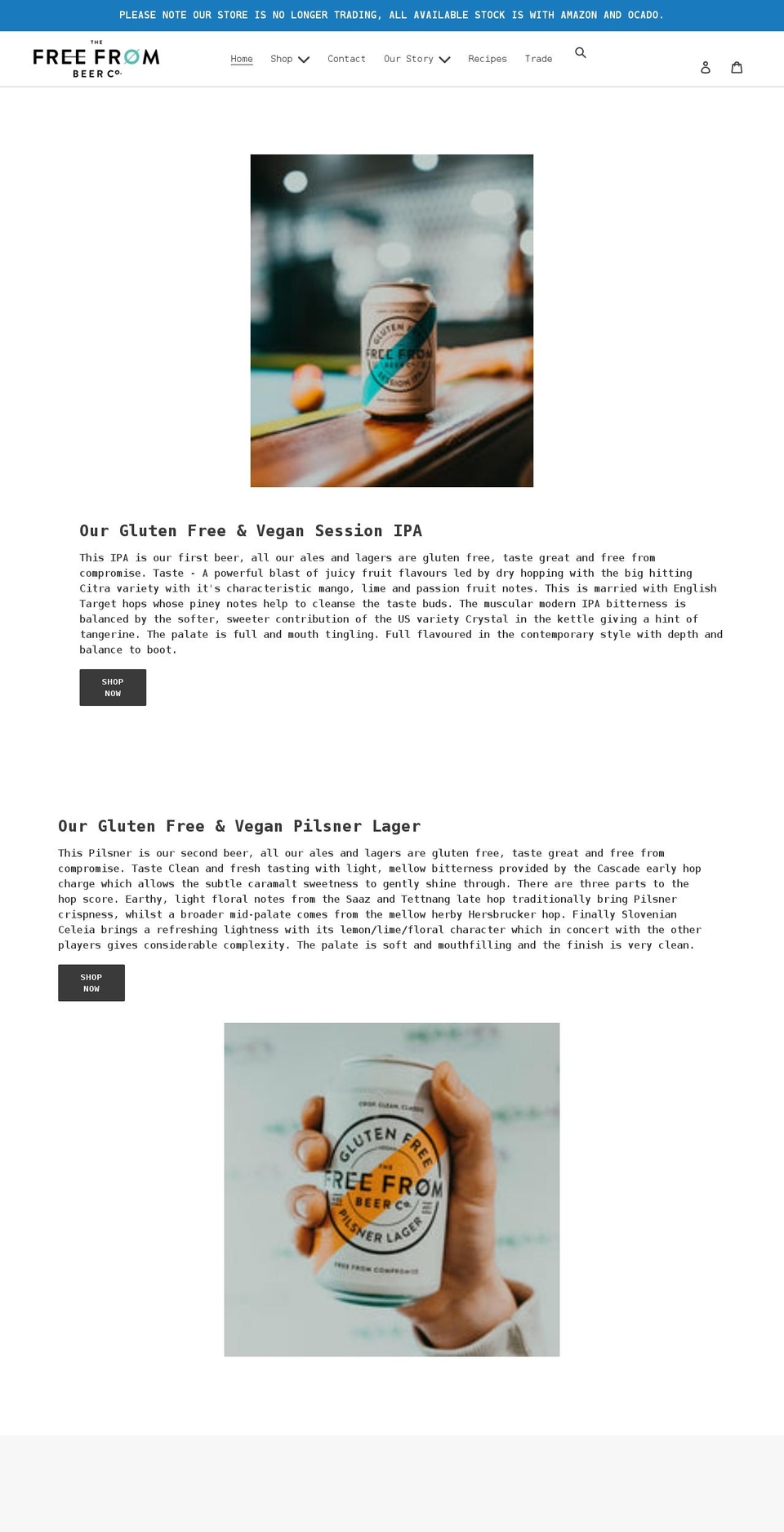 freefrombeerco.co.uk shopify website screenshot