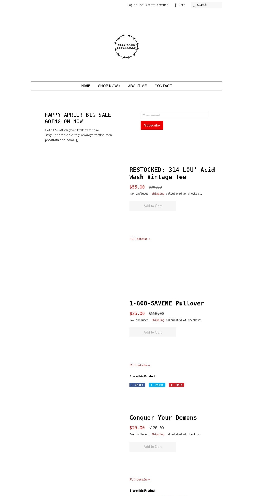 freegameclothing.com shopify website screenshot