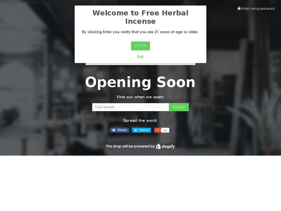 freeherbalincense.com shopify website screenshot