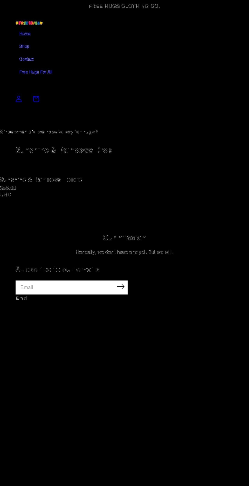 freehugsclothing.com shopify website screenshot