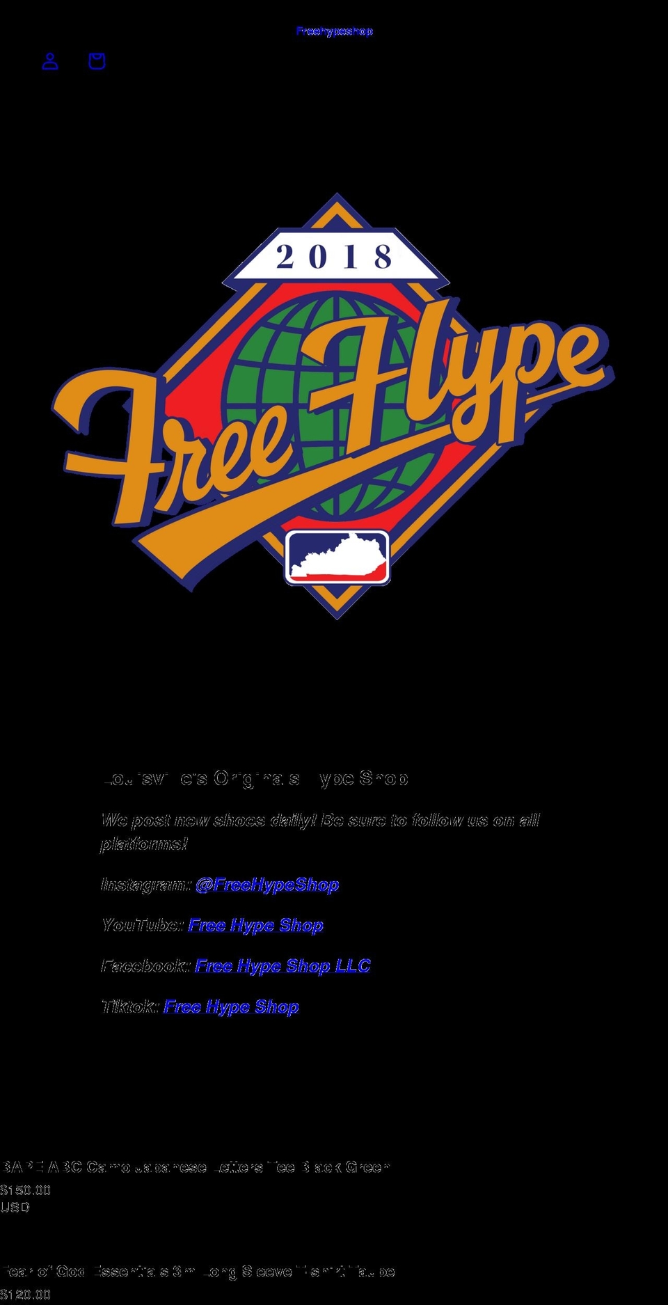 freehypeshop.com shopify website screenshot