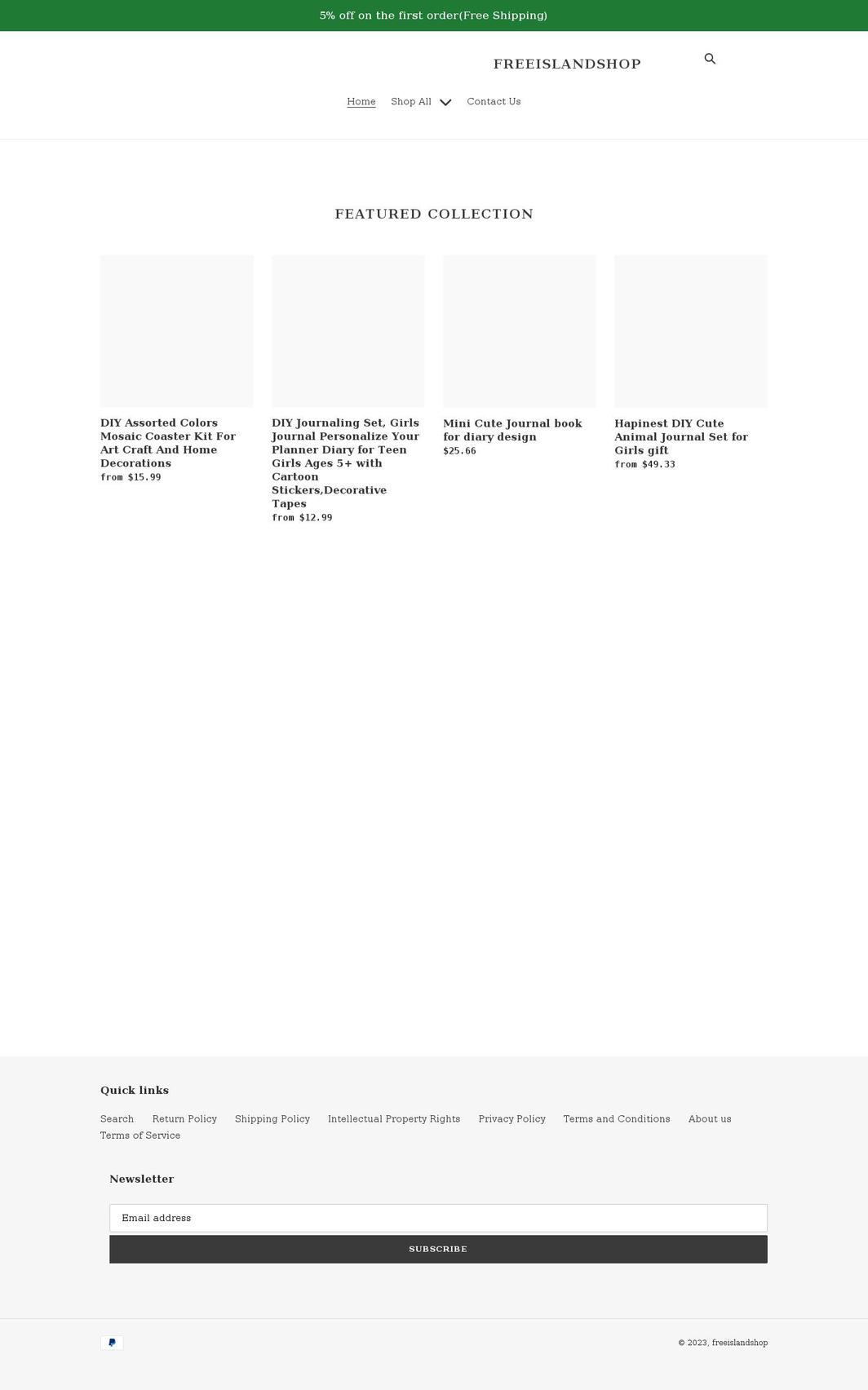 freeislandshop.com shopify website screenshot