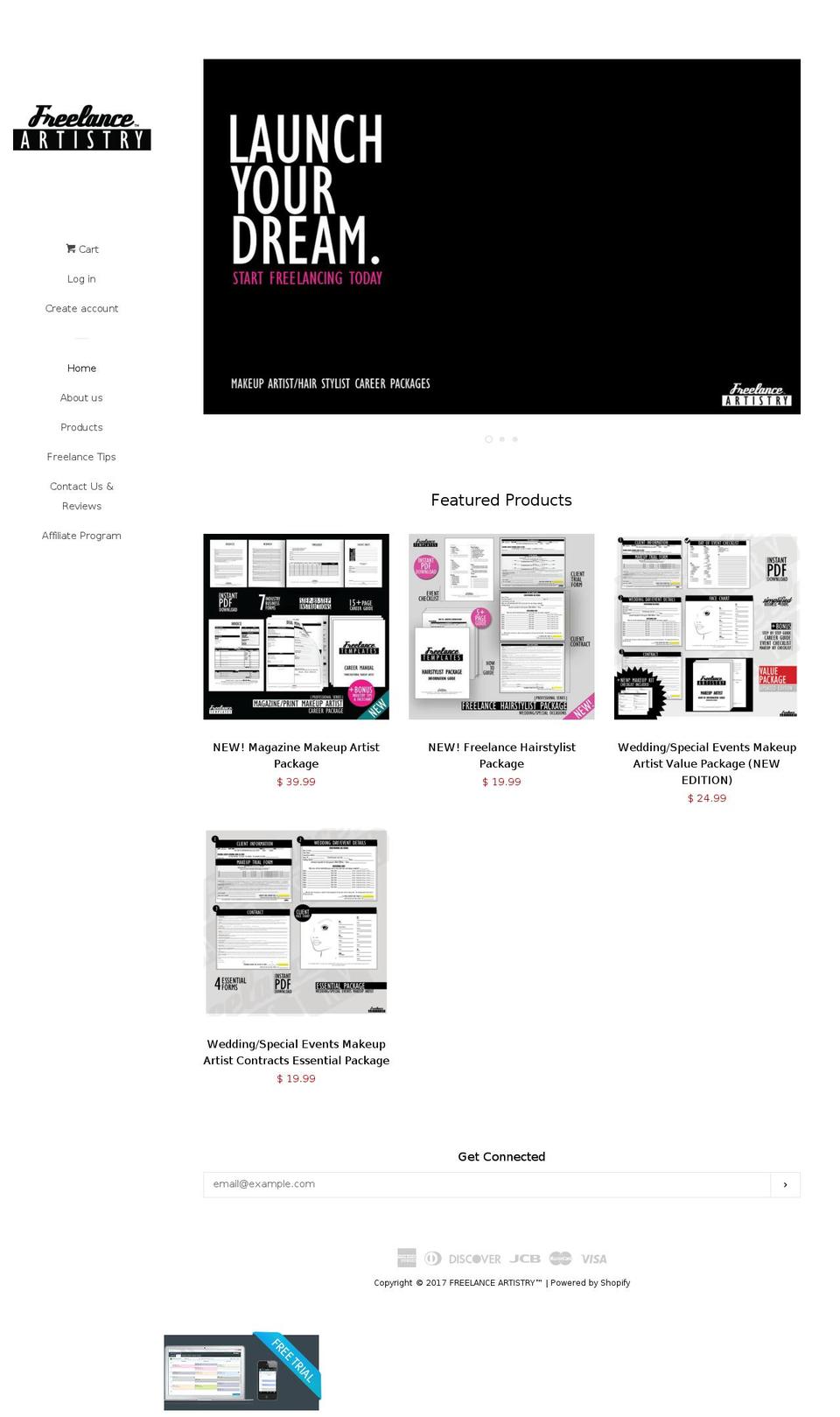 freelanceartistry.com shopify website screenshot