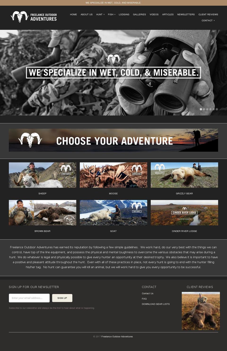 freelanceoutdooradventures.com shopify website screenshot