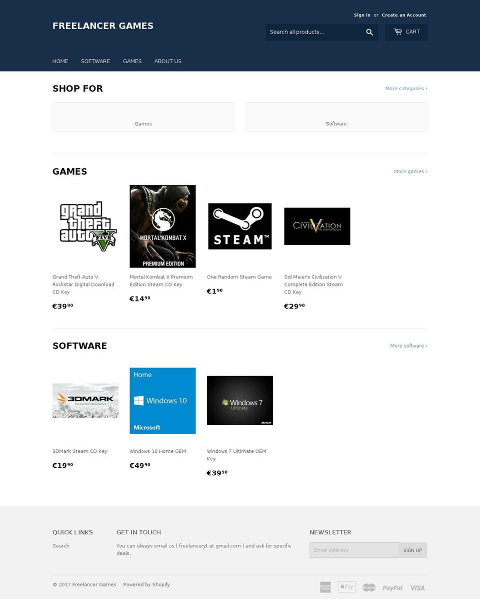 freelancergames.net shopify website screenshot