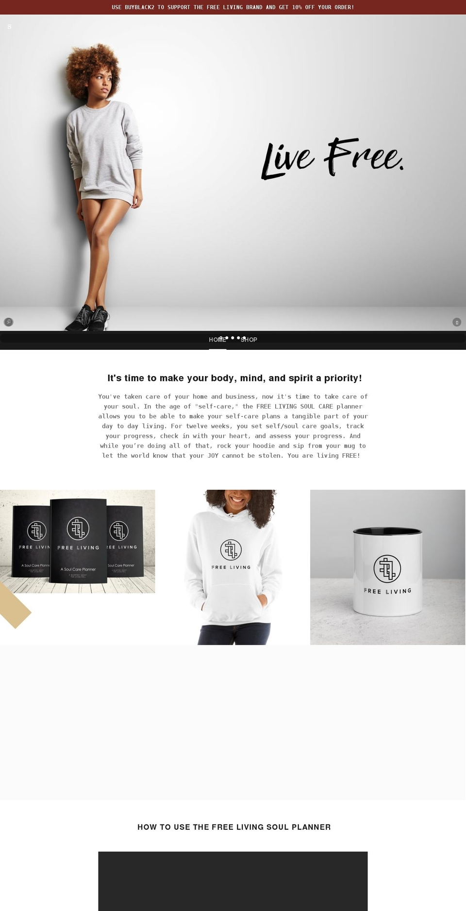 freelivingbrand.com shopify website screenshot