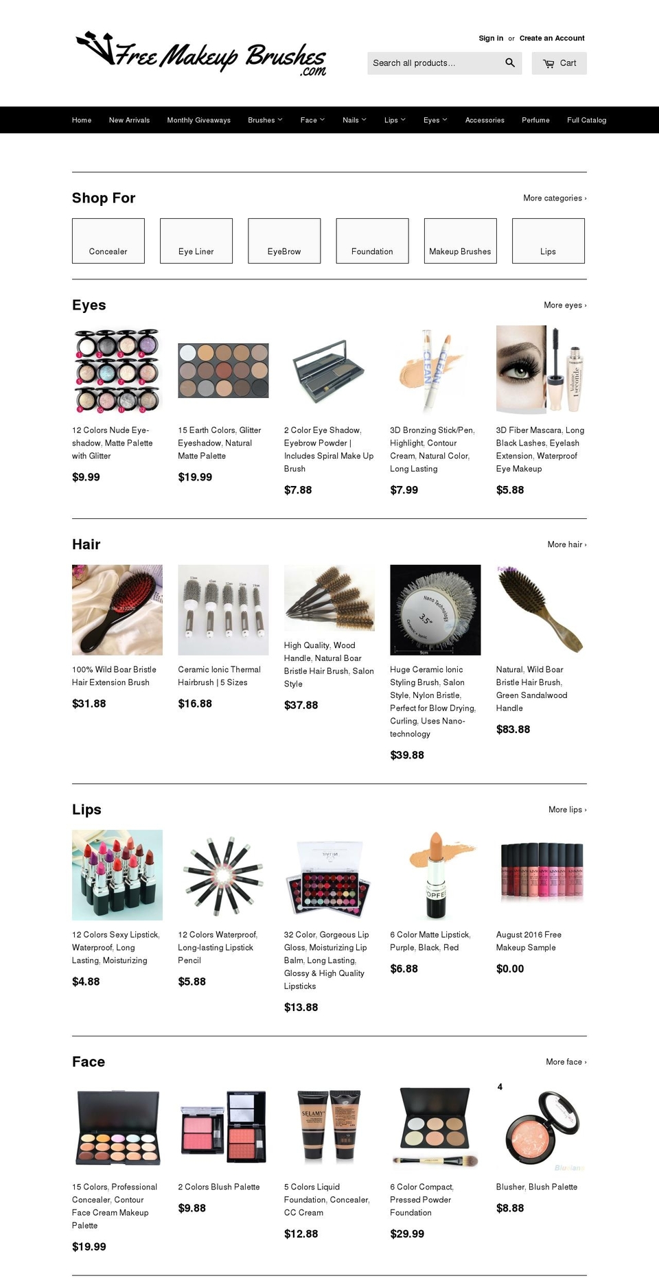 freemakeupbrushes.com shopify website screenshot