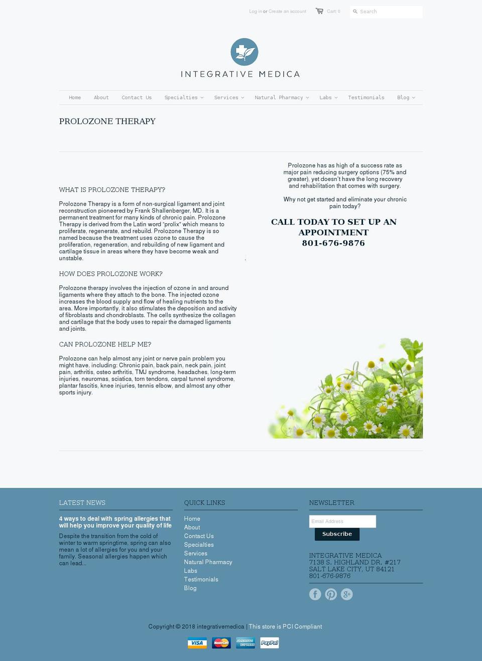 freeofpainutah.com — Shopify storefront screenshot