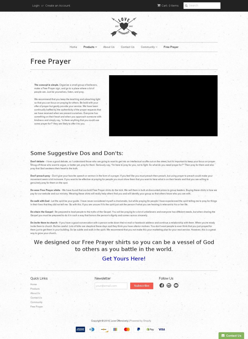freeprayernight.com — Shopify storefront screenshot