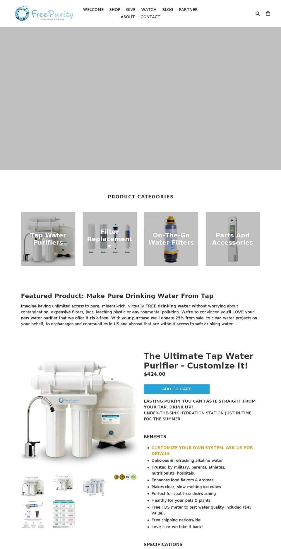 freepurity.com shopify website screenshot