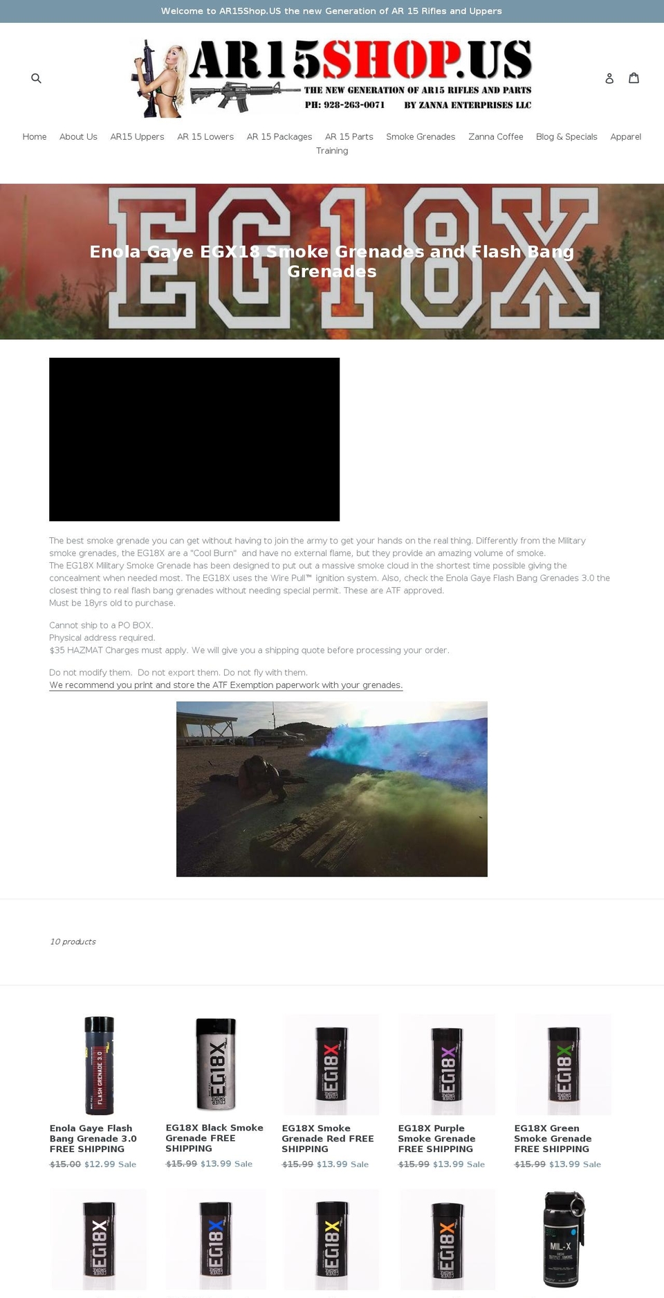 freesmokegrenades.com shopify website screenshot