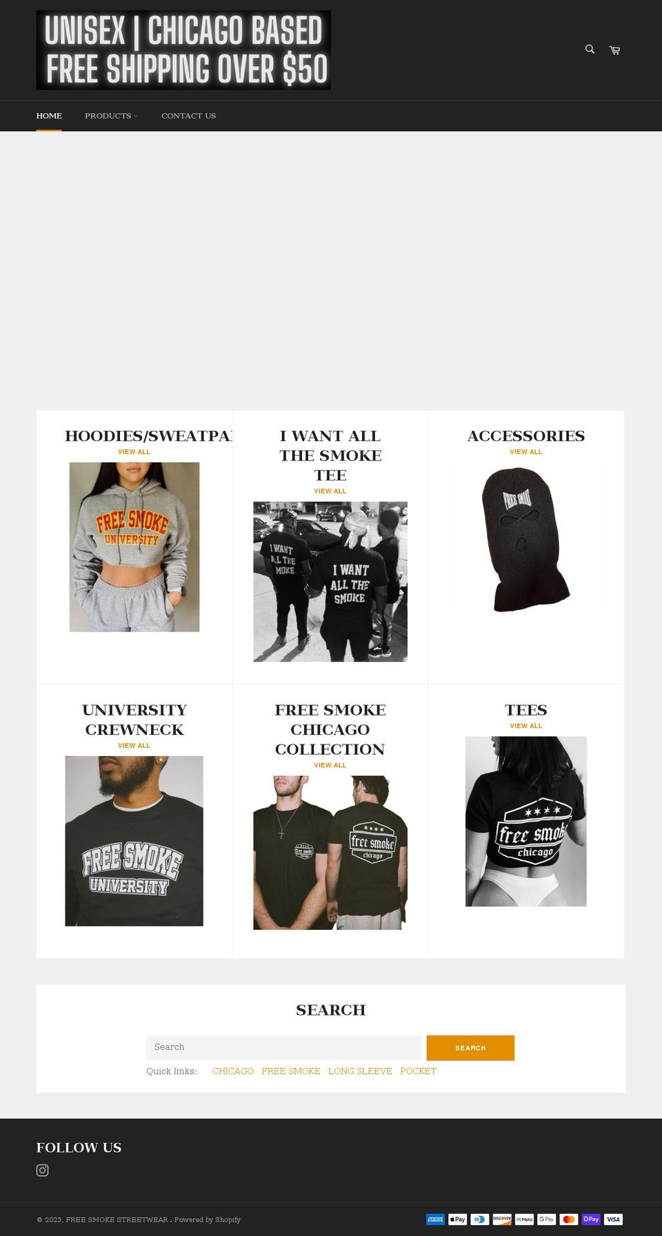 freesmokestreetwear.com shopify website screenshot