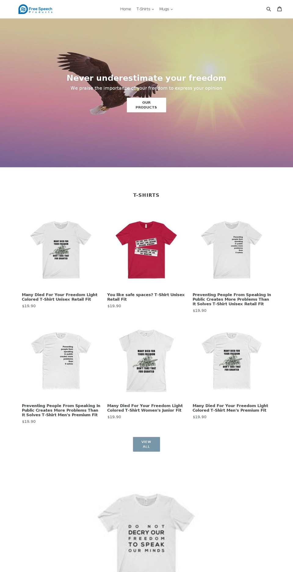 freespeechproducts.com — Shopify storefront screenshot