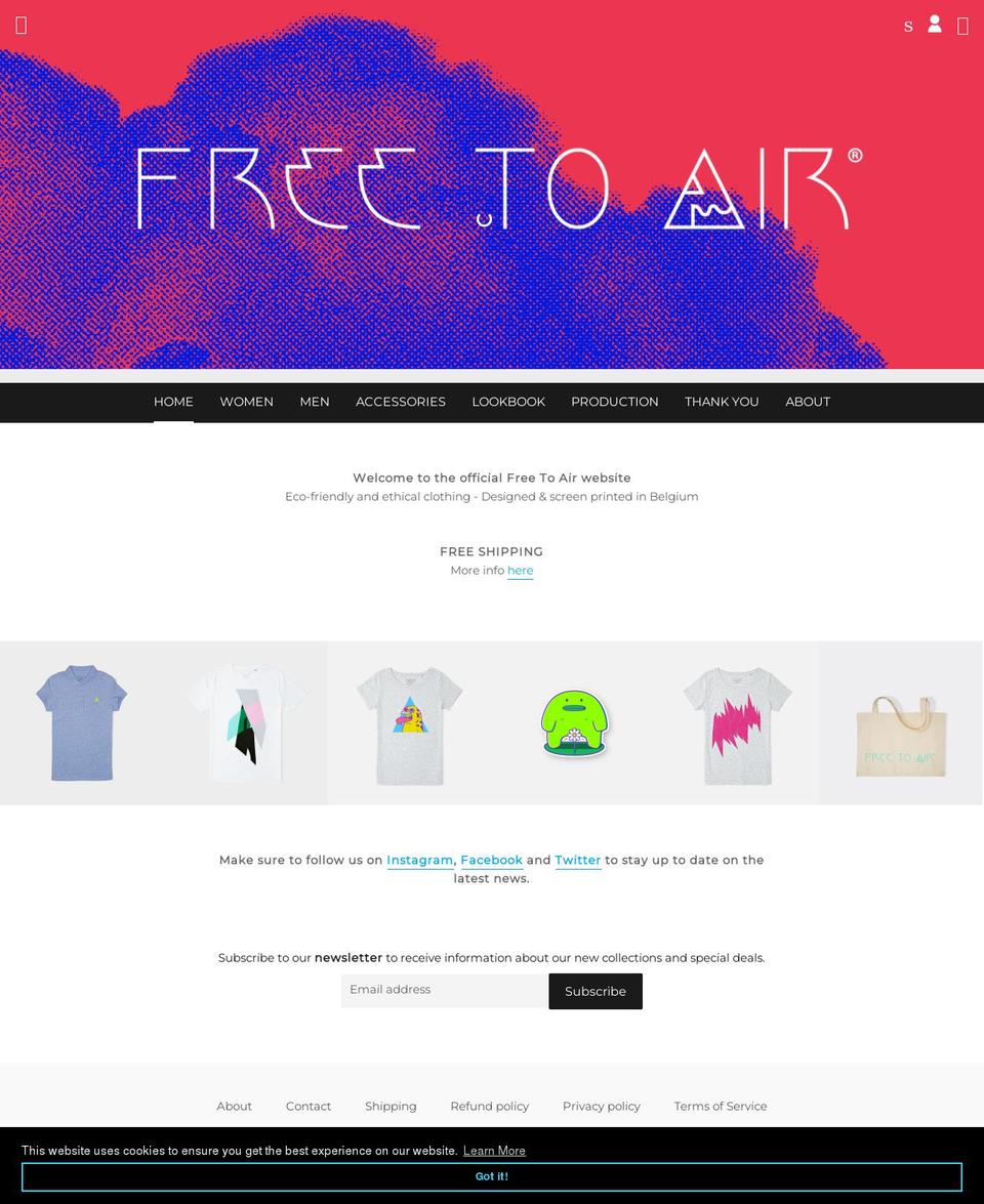 freetoair.be shopify website screenshot