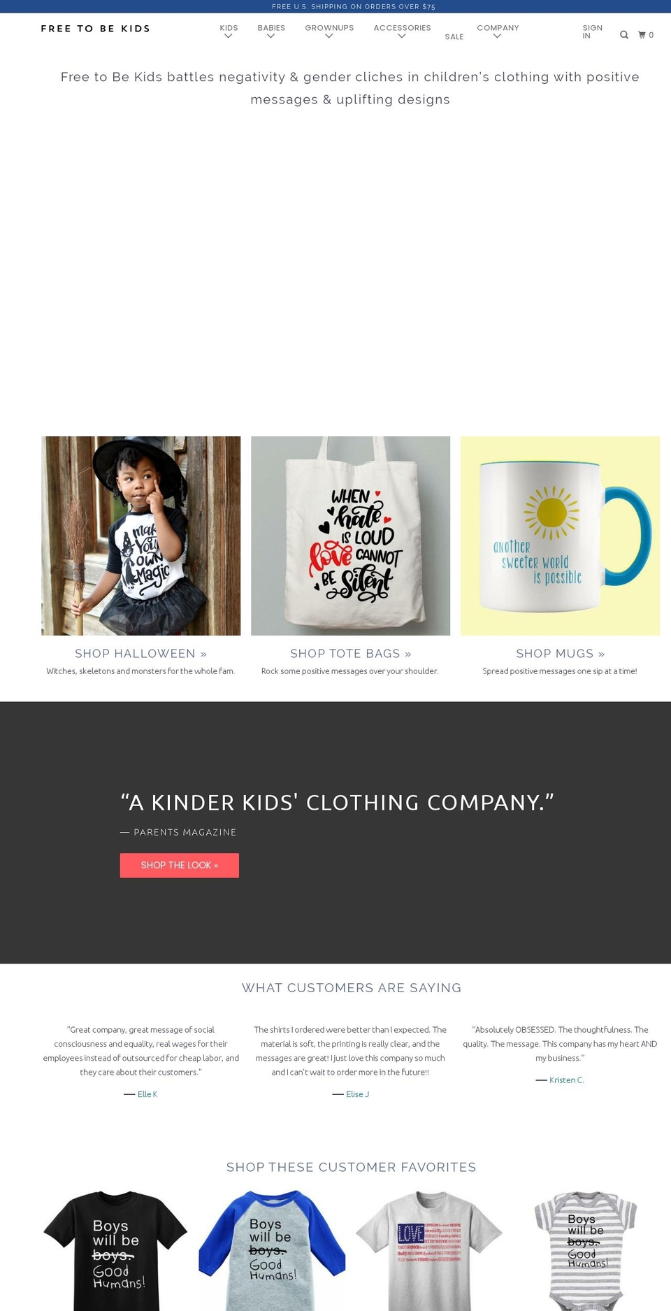 freetobekids.com shopify website screenshot