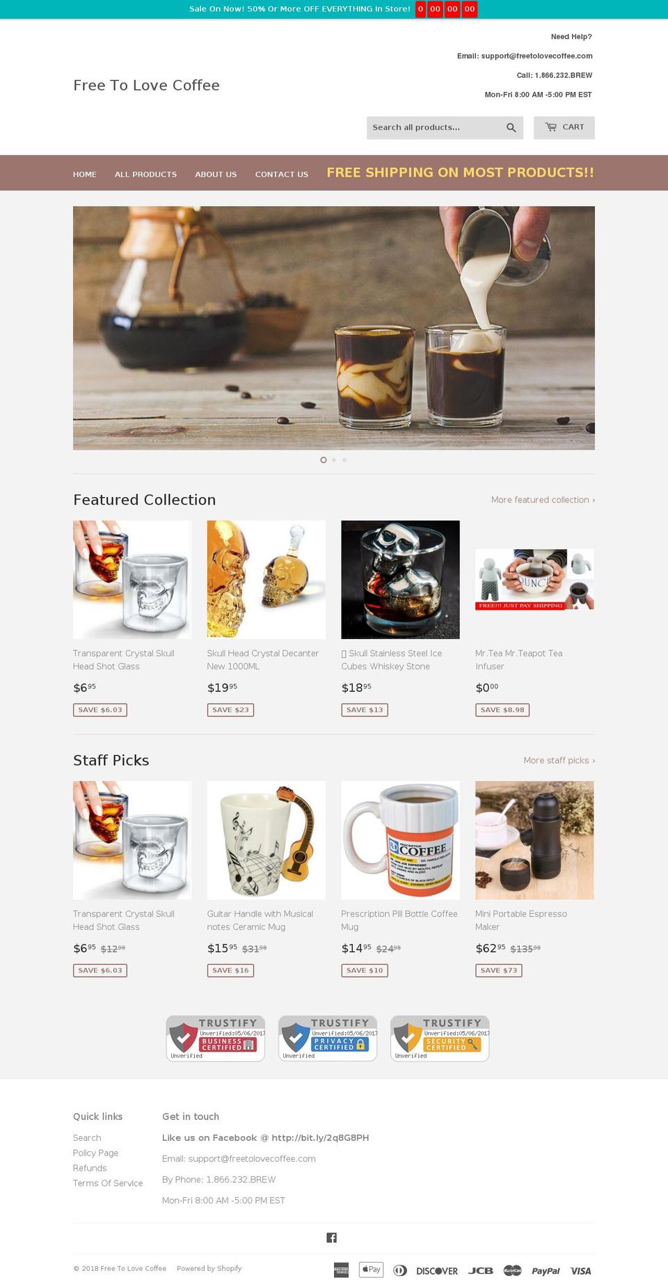 freetolovecoffee.com — Shopify storefront screenshot