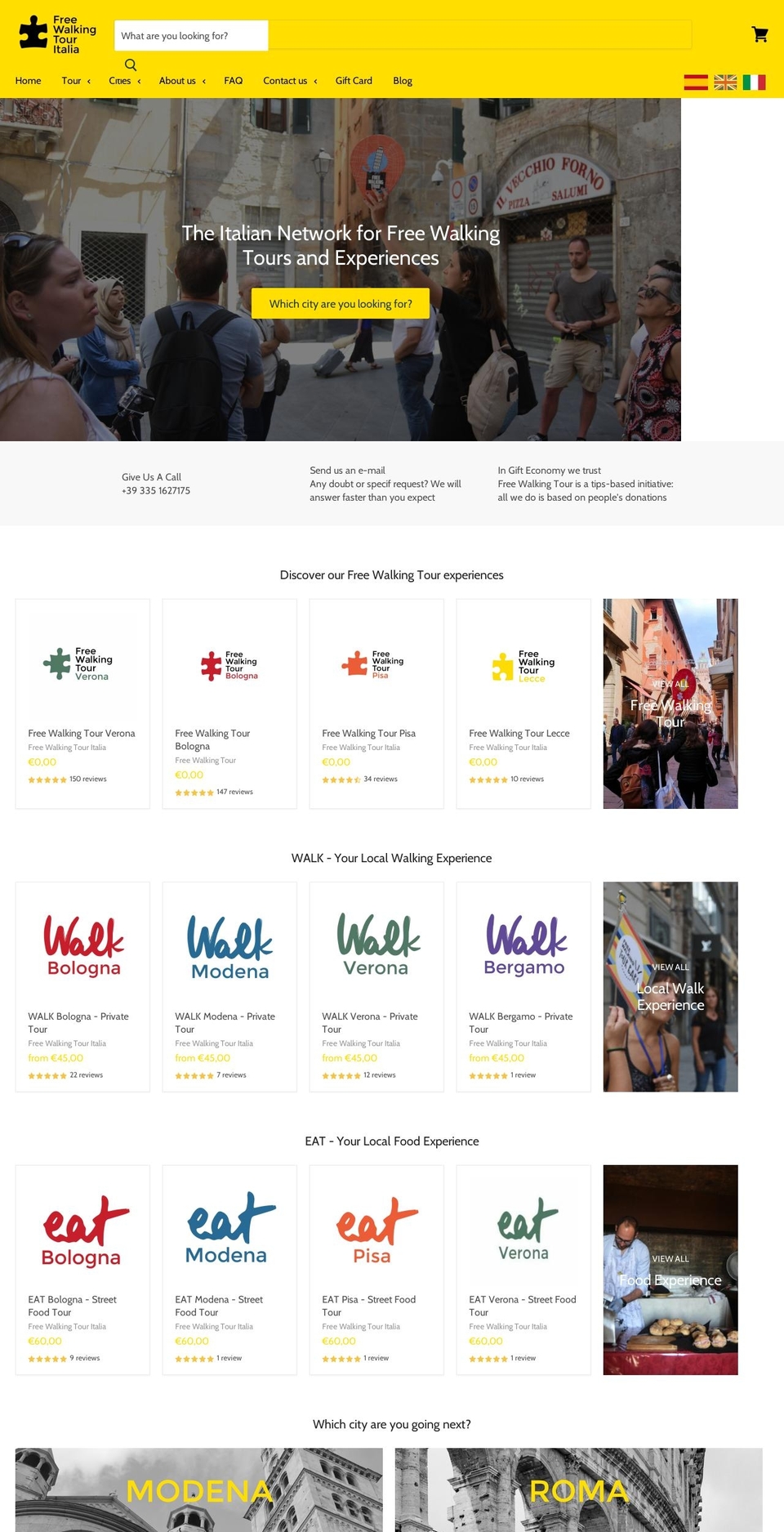 freewalkingtouritalia.com shopify website screenshot