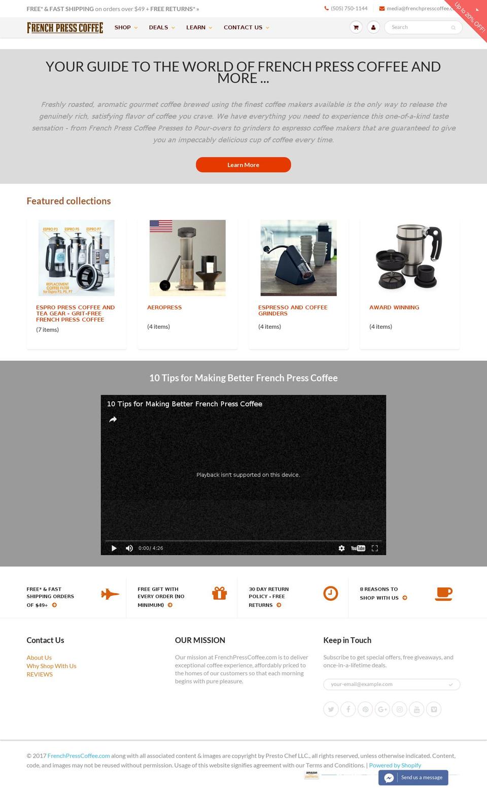 ShowTime Shopify theme site example frenchpresscoffee.com