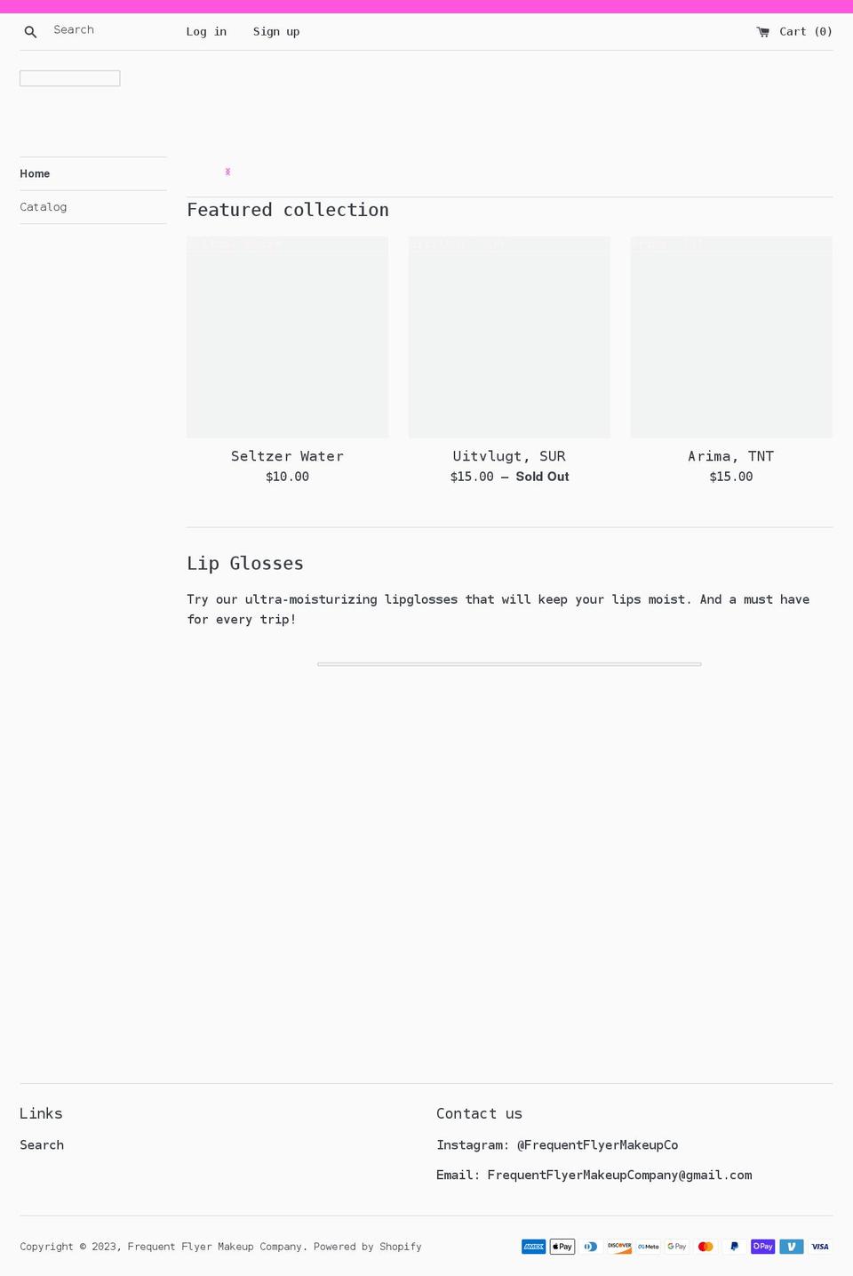 frequentflyermakeupcompany.com shopify website screenshot