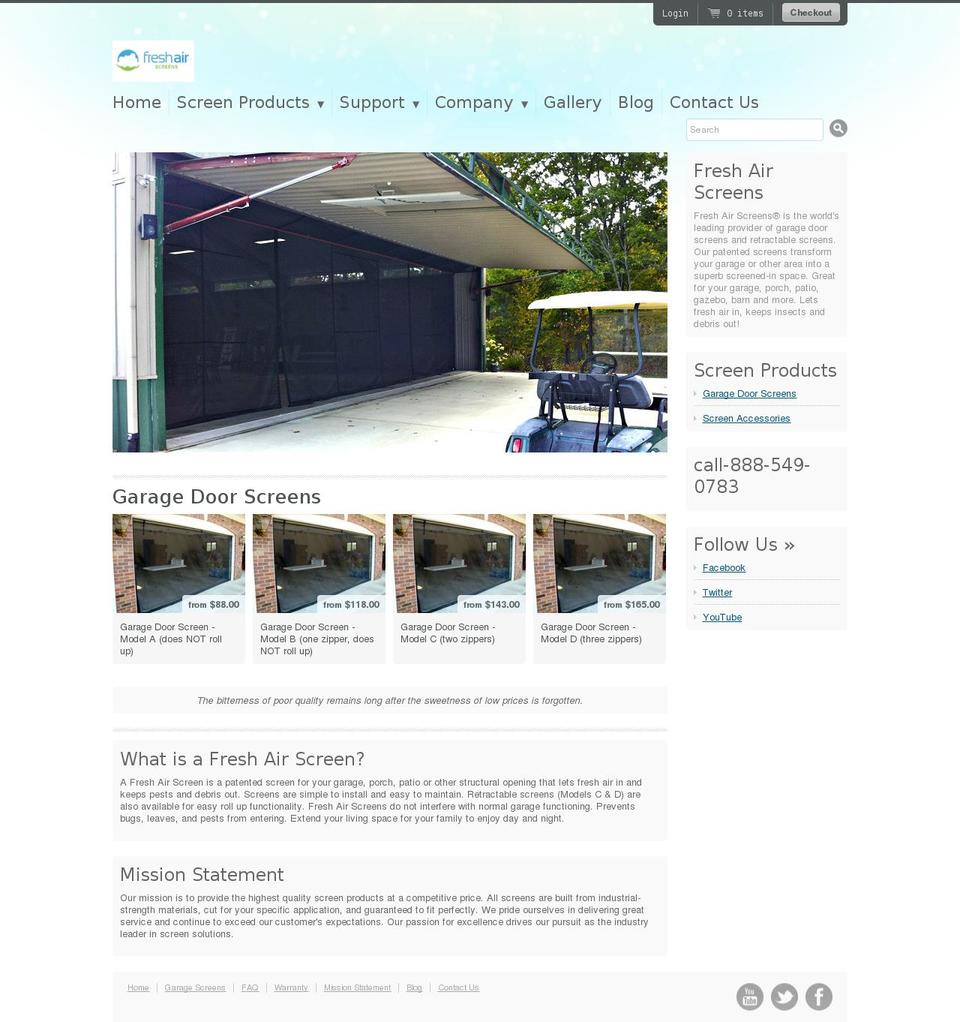 freshairgaragedoorscreens.com shopify website screenshot