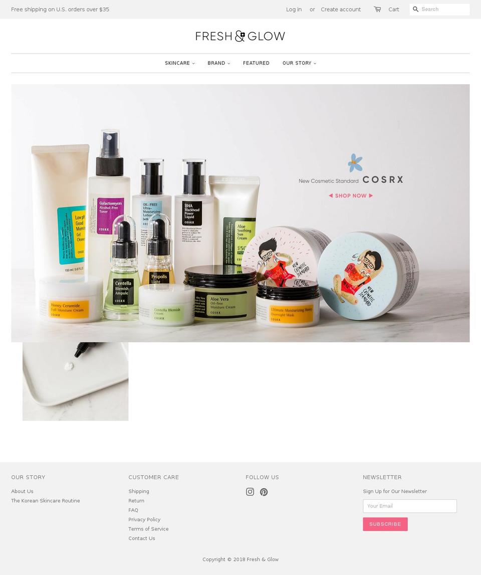 freshandglow.com shopify website screenshot
