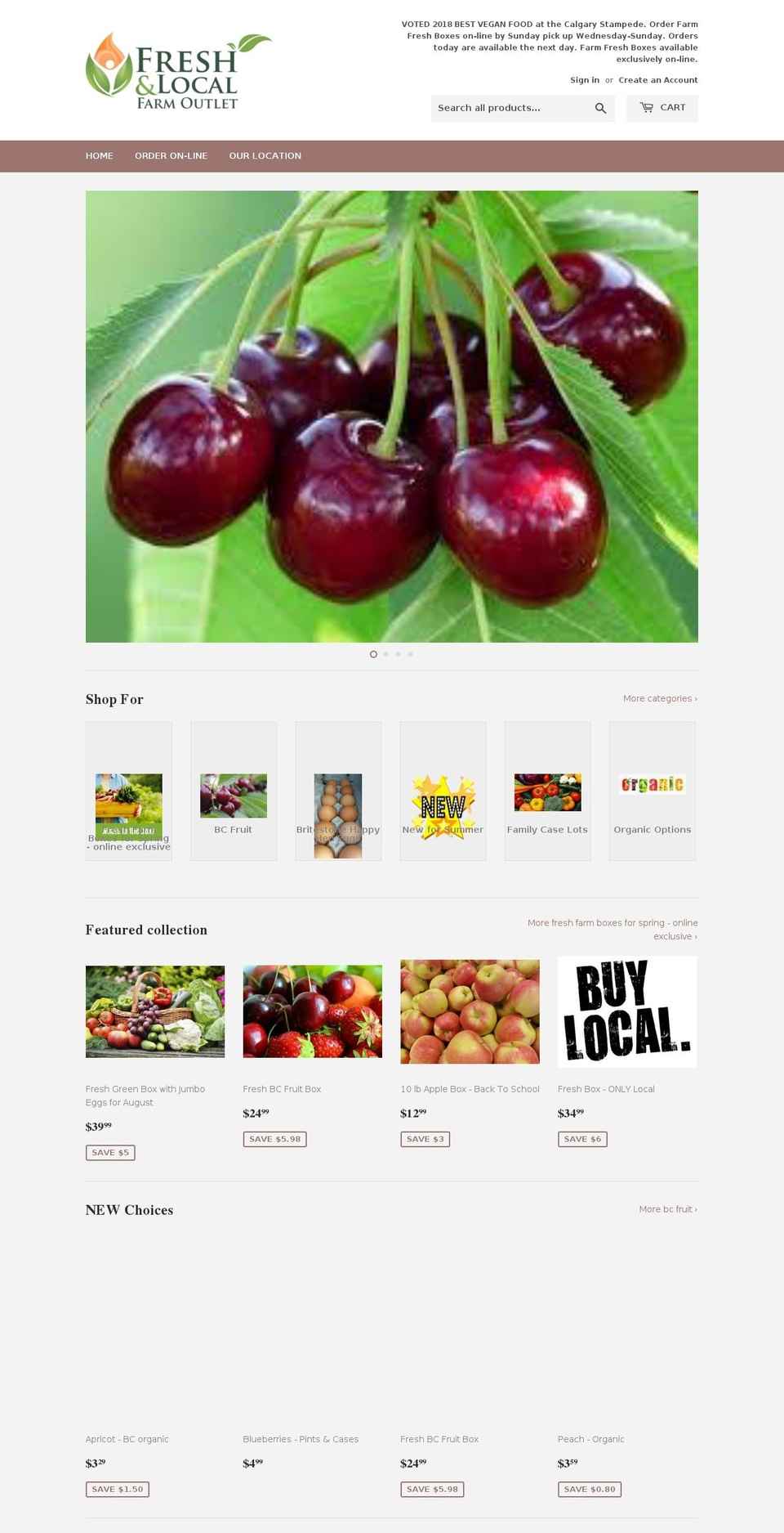 freshandlocalfarmoutlet.com shopify website screenshot