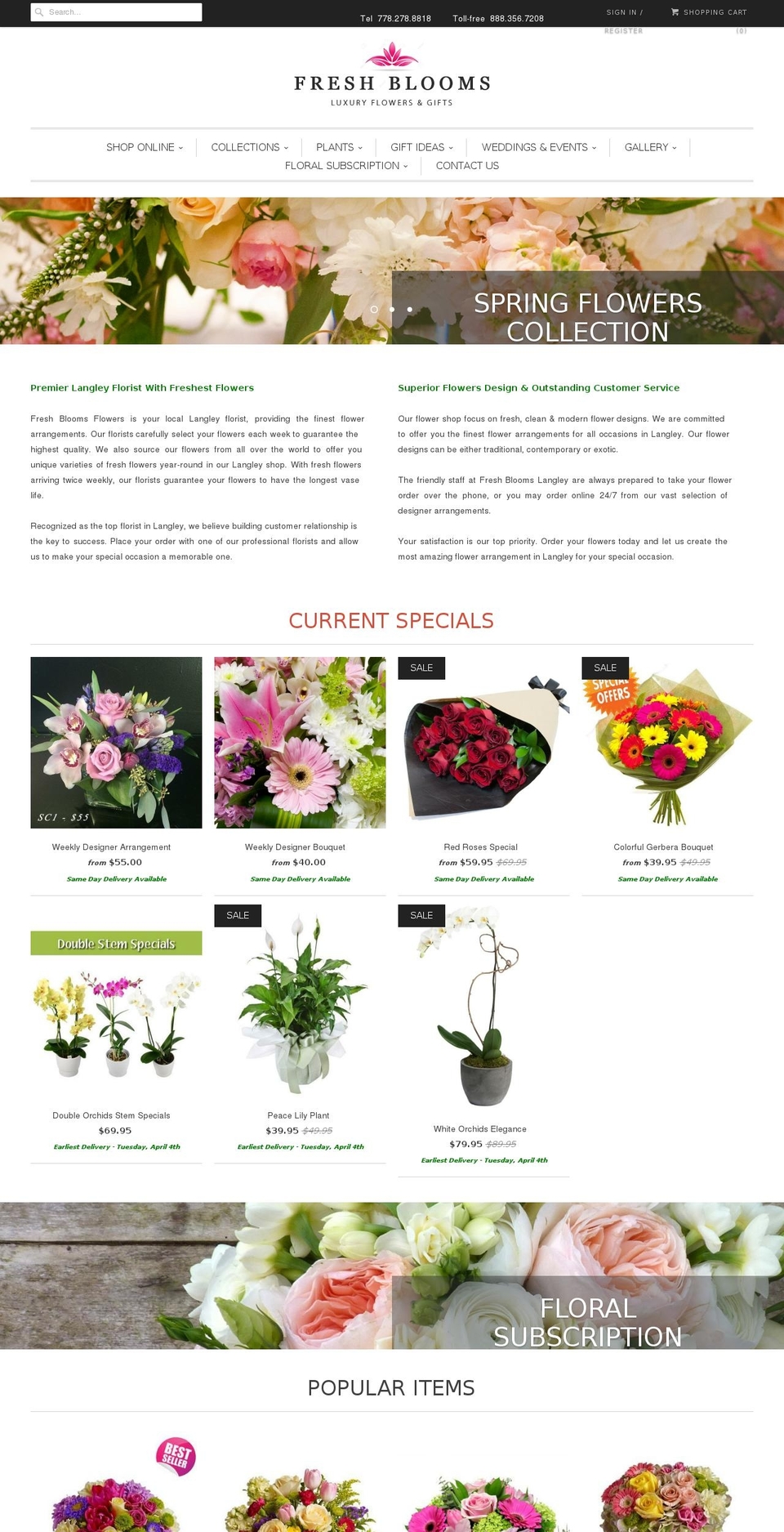 freshblooms.ca shopify website screenshot