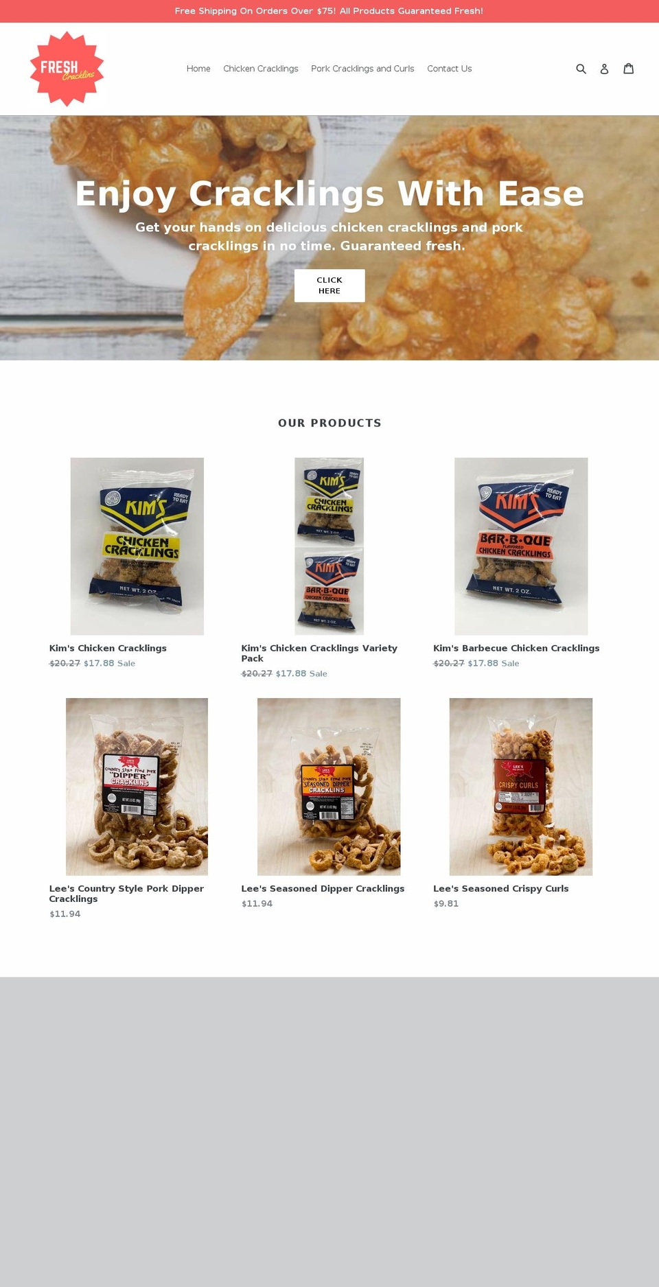 freshcracklins.com — Shopify storefront screenshot
