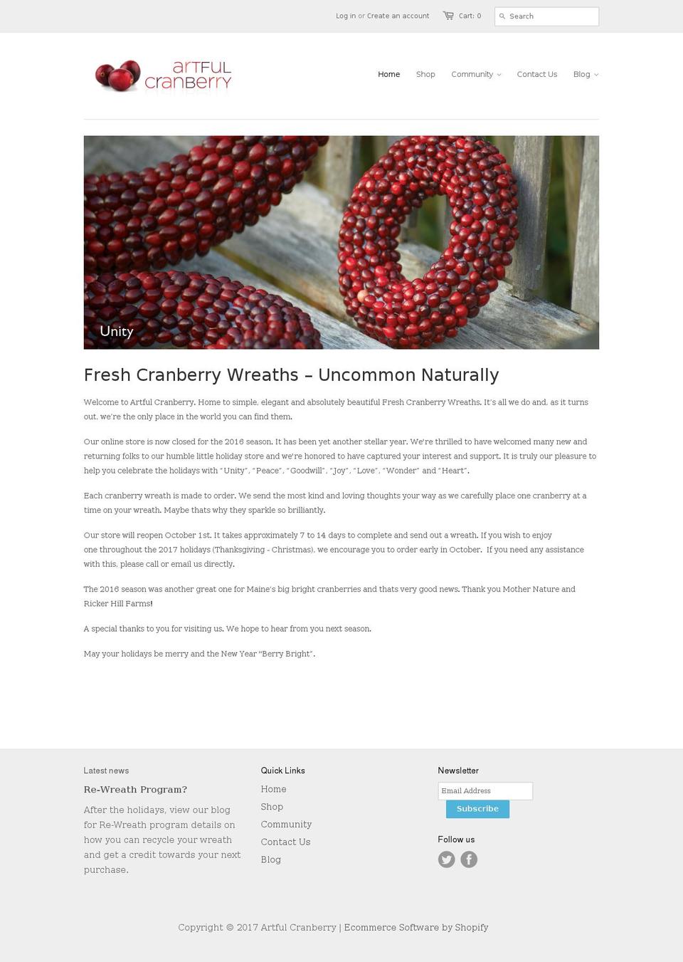 freshcranberrywreaths.com shopify website screenshot