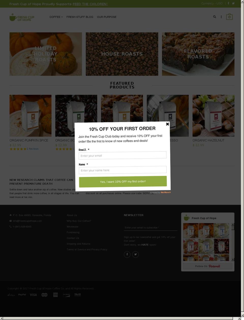 freshcupofhope.com shopify website screenshot