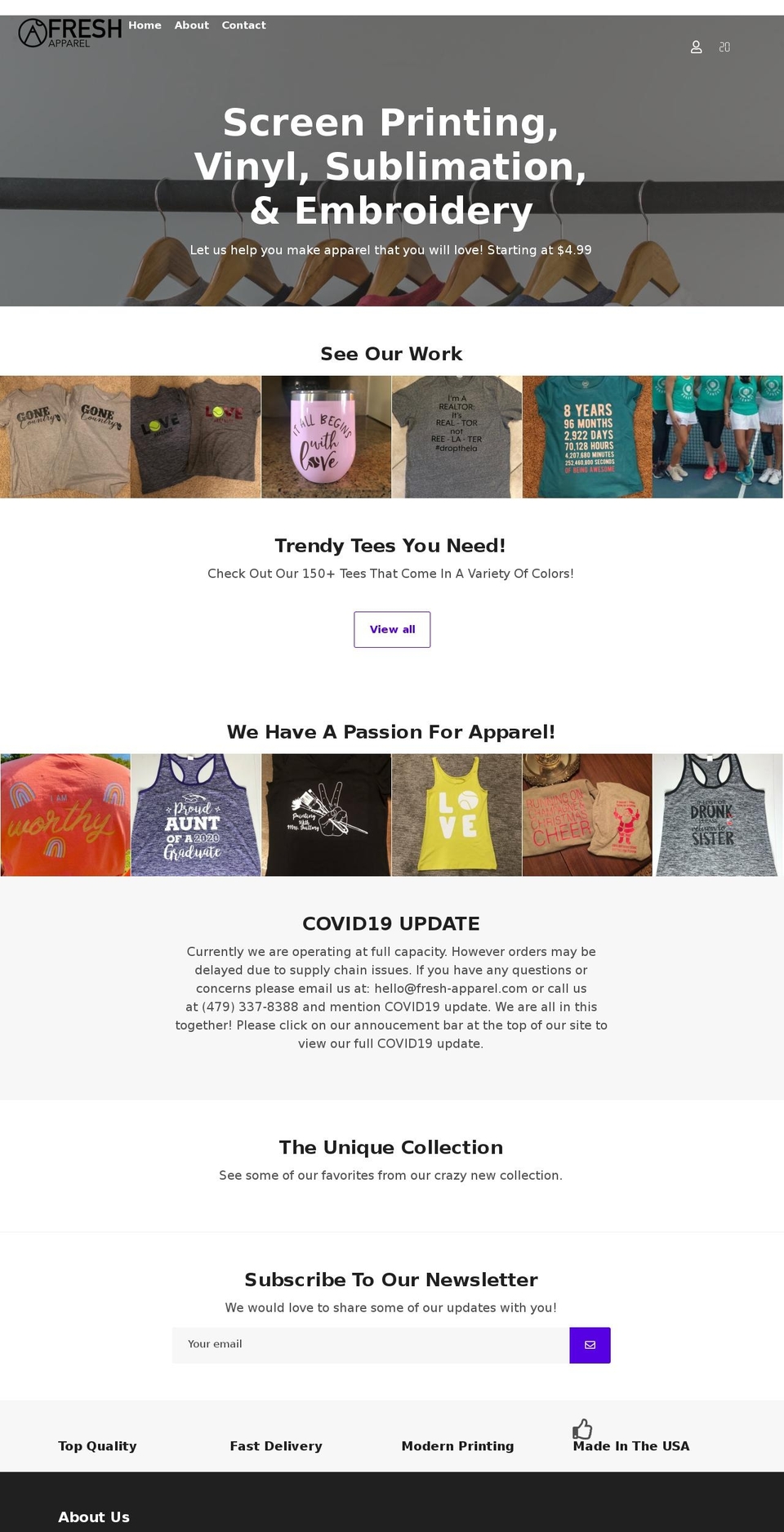 freshcustomapparel.com shopify website screenshot
