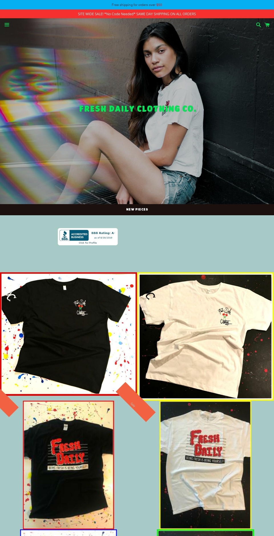 freshdailyclothingstore.com — Shopify storefront screenshot