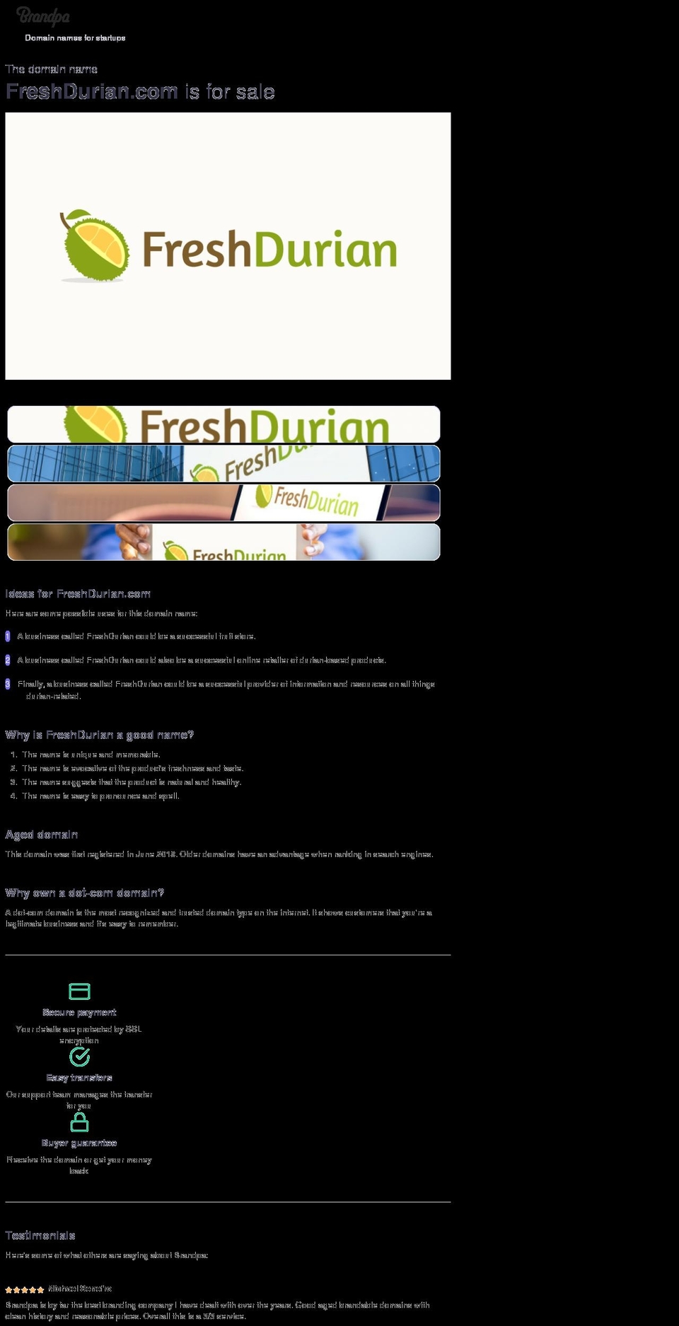 freshdurian.com — Shopify storefront screenshot