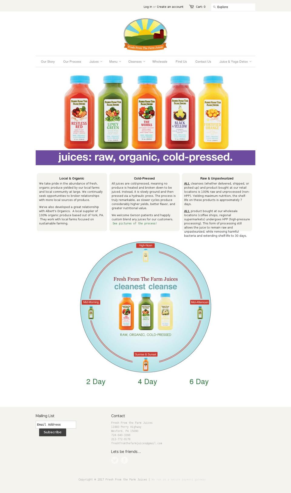 freshfarmjuices.com shopify website screenshot