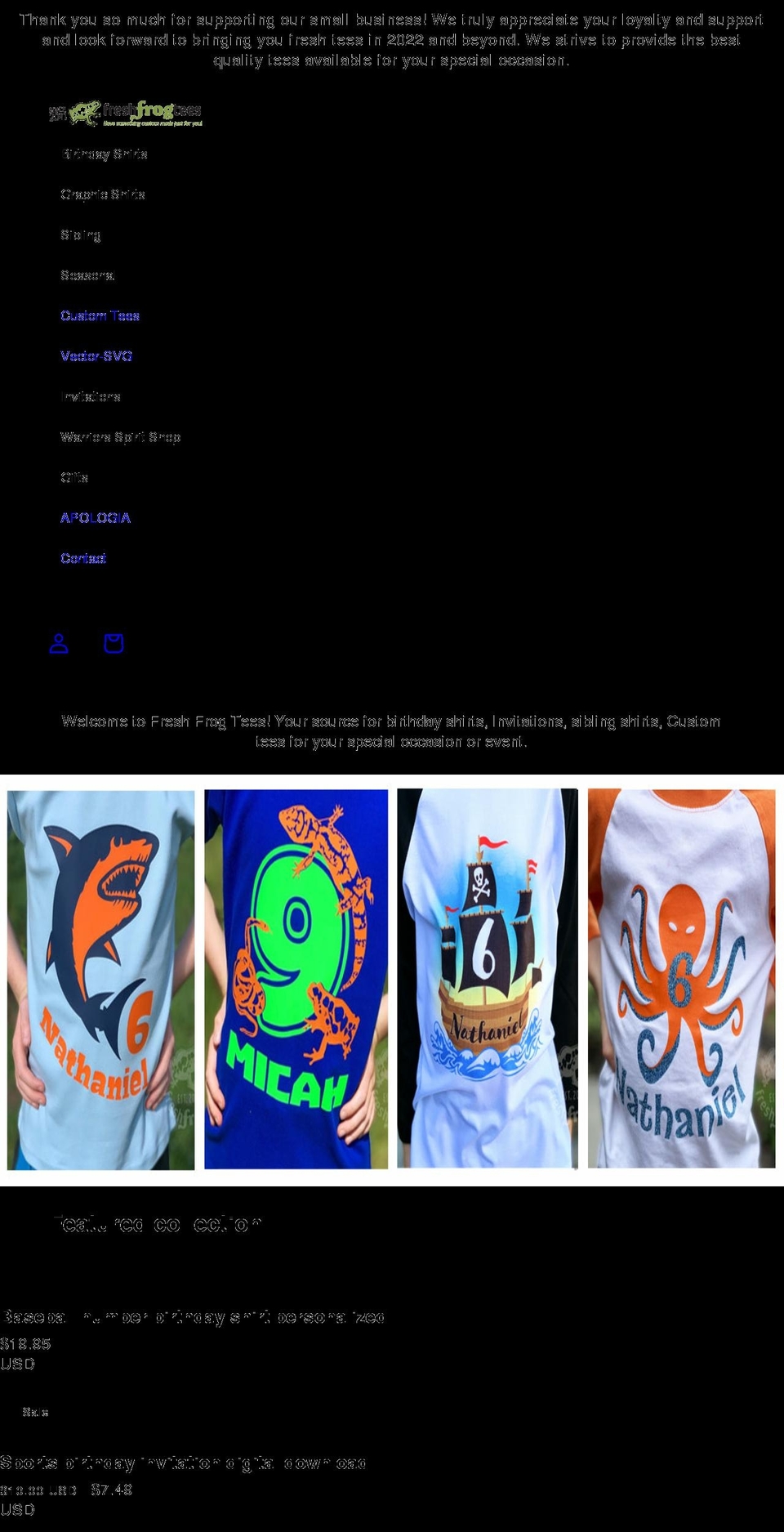 freshfrogtees.com shopify website screenshot