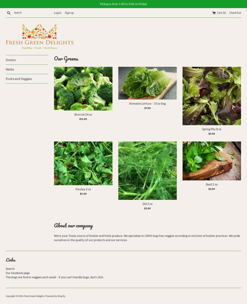 freshgreendelights.com — Shopify storefront screenshot