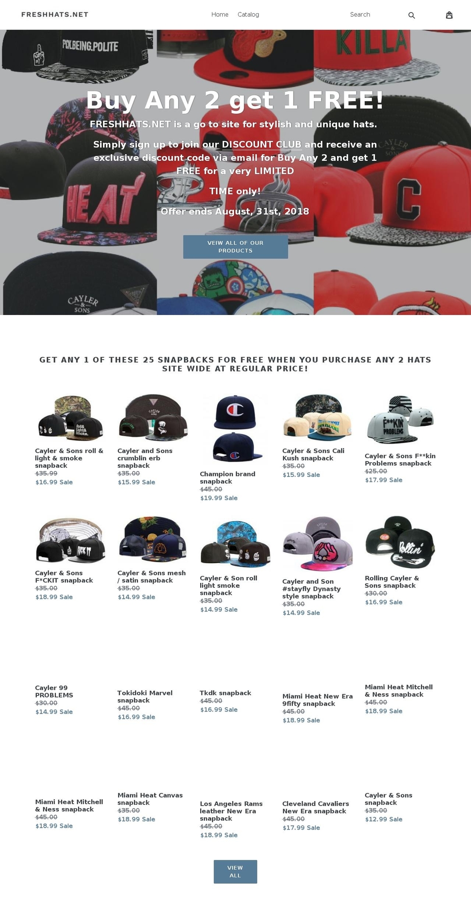 freshhats.net shopify website screenshot