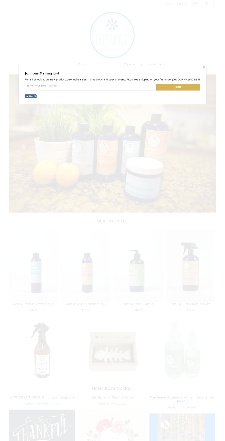freshiqueorganics.com — Shopify storefront screenshot