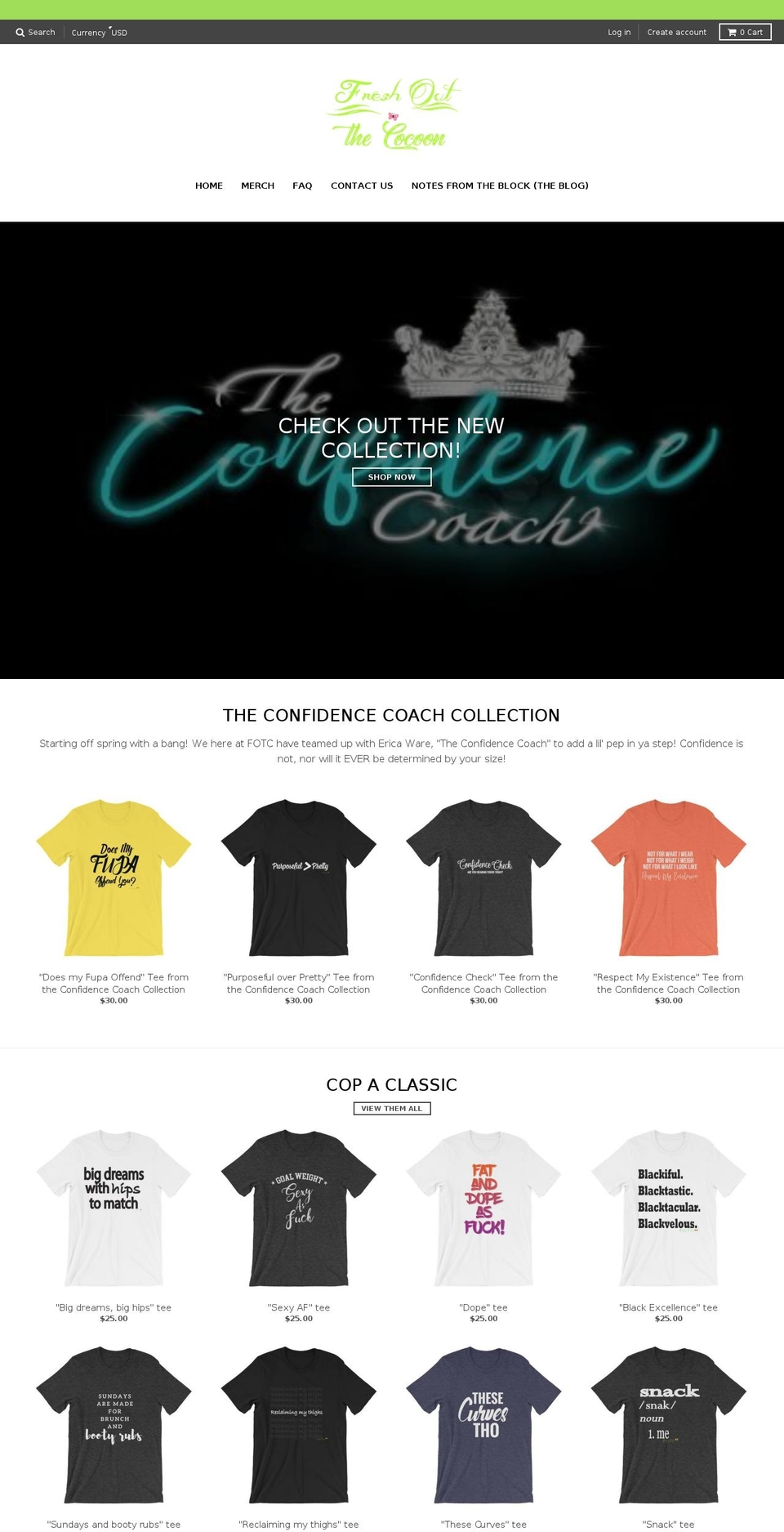freshoutthecocoon.com — Shopify storefront screenshot
