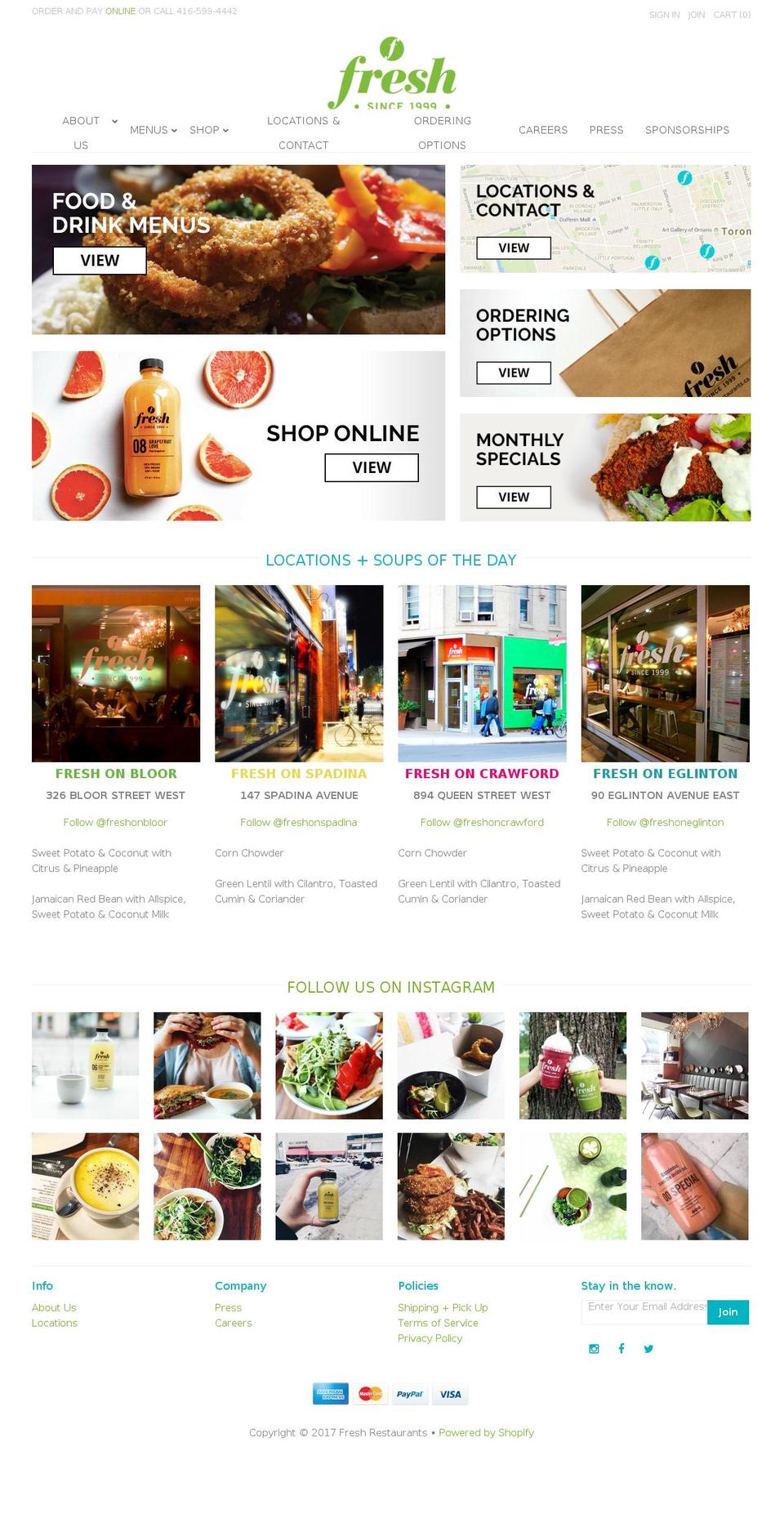 Fresh Shopify theme site example freshrestaurants.ca