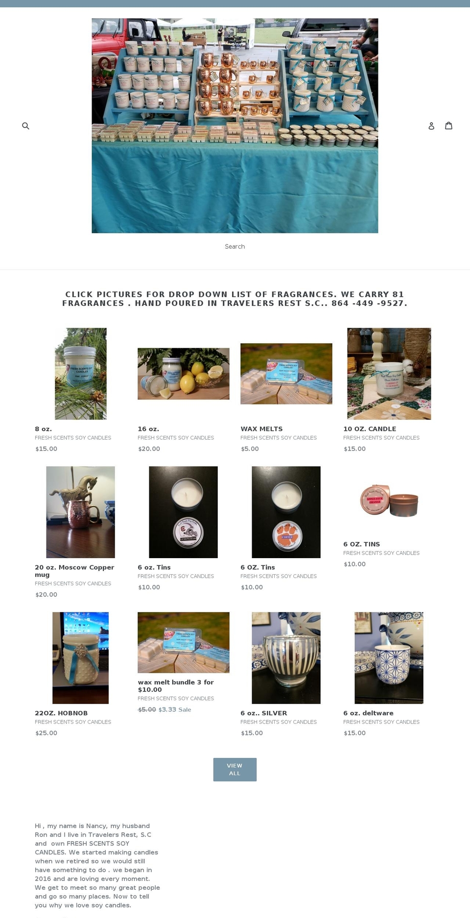 freshscentssoycandles.com — Shopify storefront screenshot