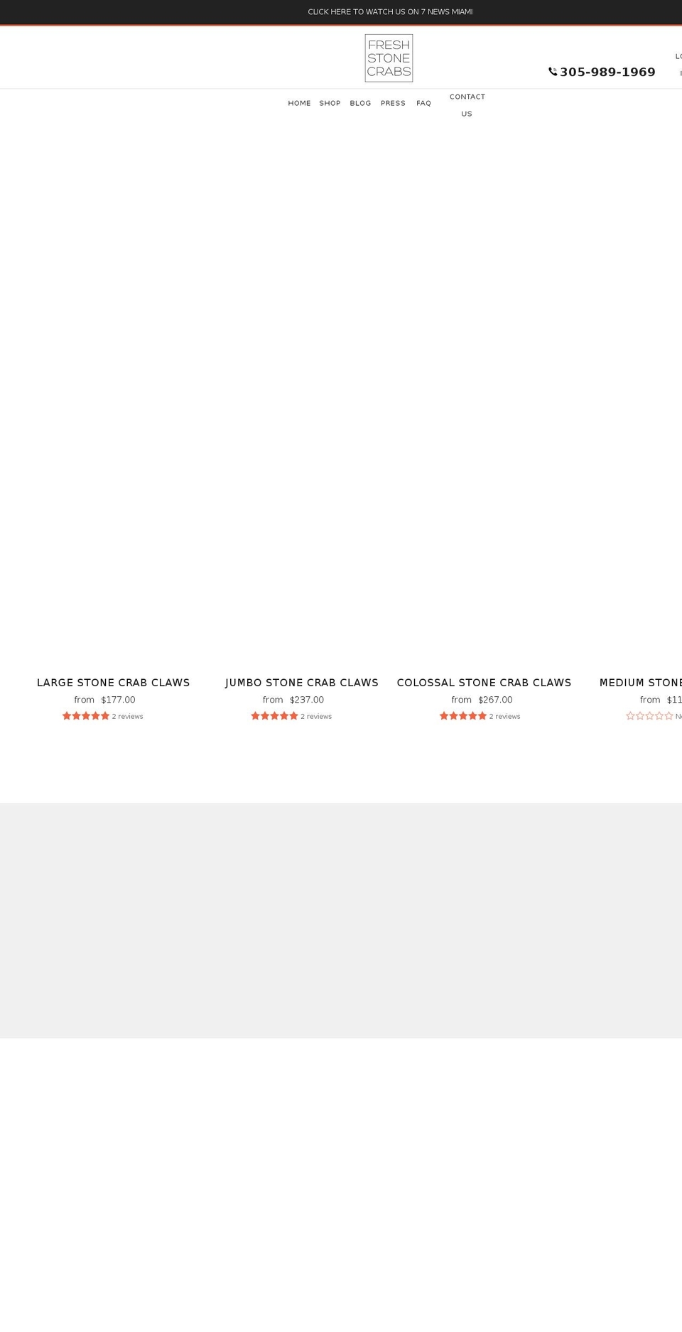 freshstonecrabs.com shopify website screenshot