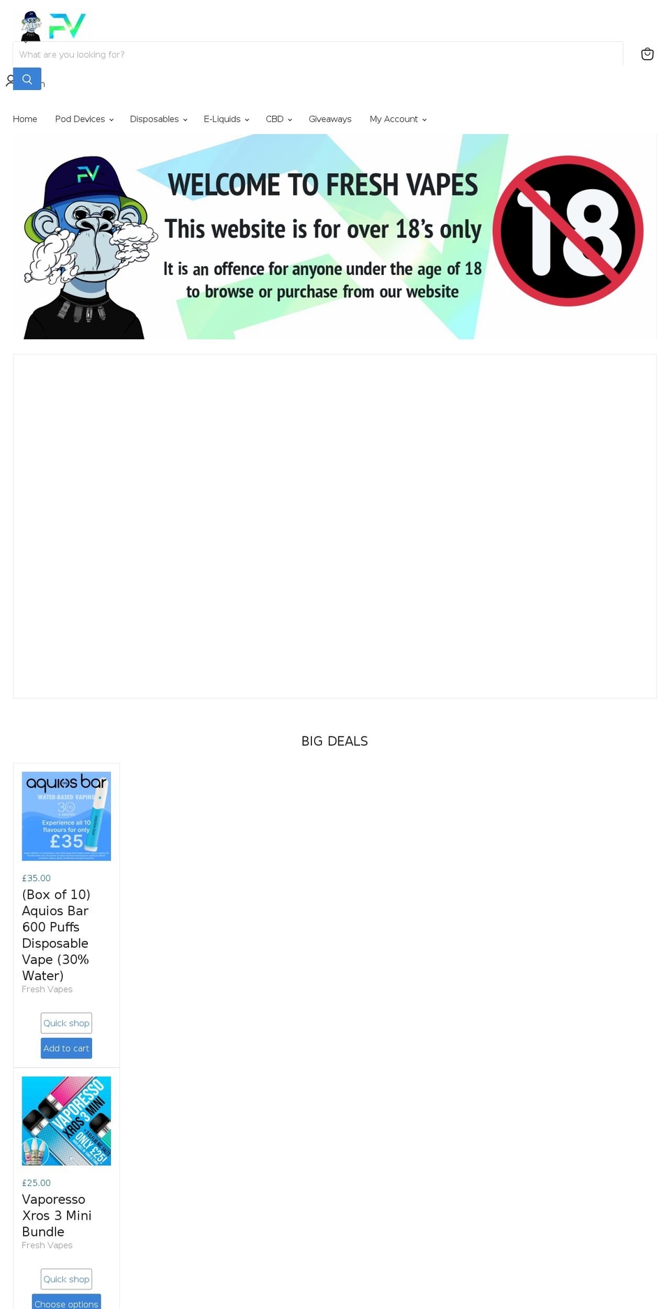 freshvapes.co.uk shopify website screenshot