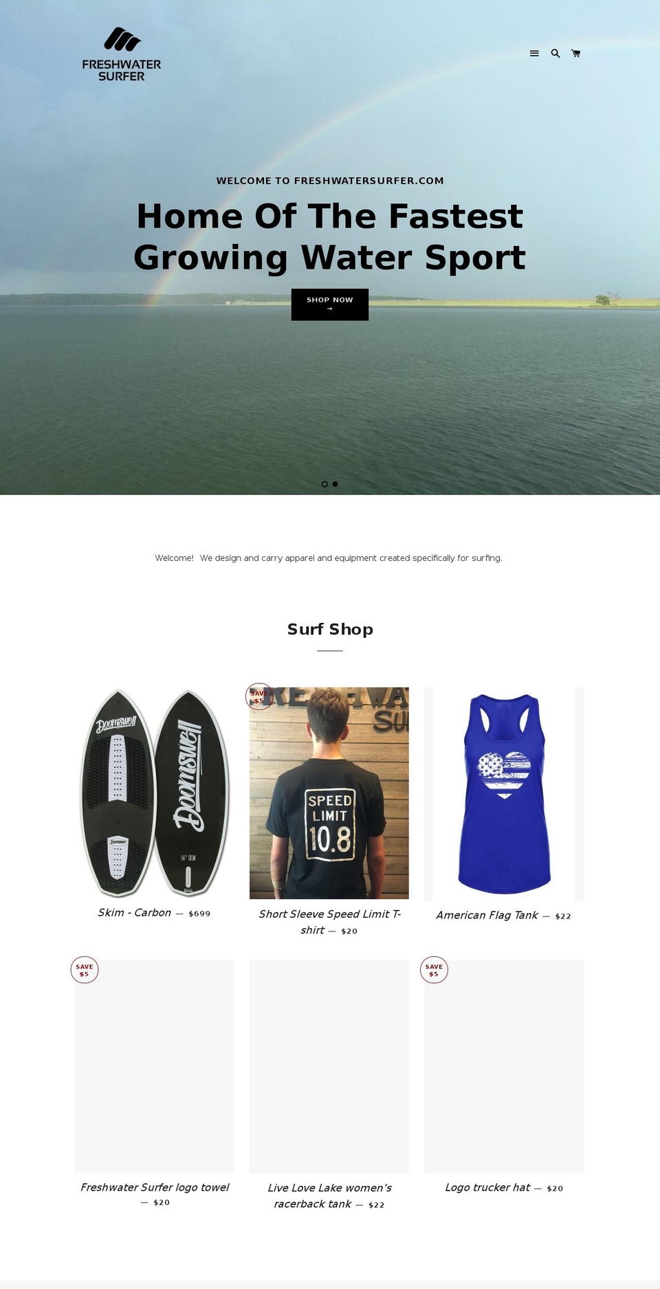 freshwatersurfer.com — Shopify storefront screenshot
